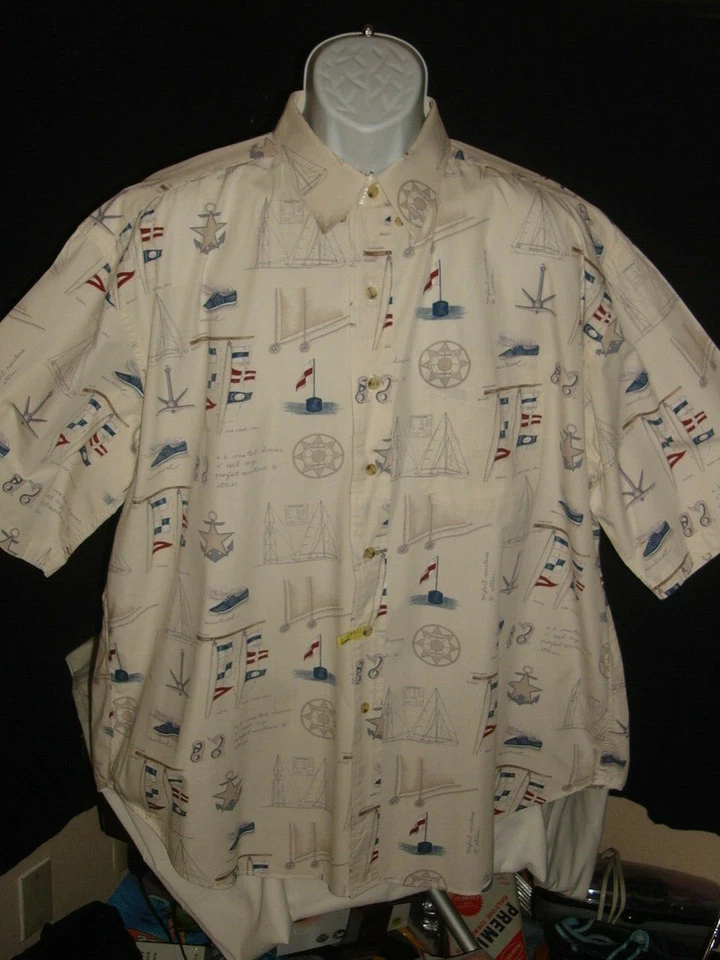 Bimini Bay Outfitters Nautical White w/Sailing Print 100% Cotton S/S Shirt 2XL - Image 1 of 4