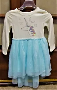 Cat & Jack Toddler Girls Unicorn Tulle Long Sleeve Tutu Sequin Dress Blue 18MOS - Picture 1 of 8