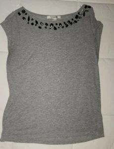 Camisa para mujer Forever 21 gris sólido gorra manga estrás adornada talla grande - Imagen 1 de 4