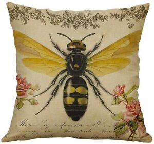 Bumble Bee Soft Linen Cushion 45x45cm Choose Cover Only or Filled Cushion Bees
