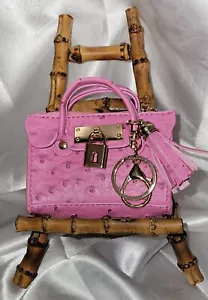 Bolso de cuero de avestruz sintético de lujo encanto llavero monedero rosa con borla... - Imagen 1 de 6