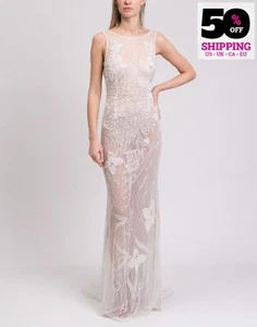 UVP2028€ THEIA Tüll Brautkleid US12 UK16 IT48 XXL Pailletten Perlen durchsichtig - Bild 1 von 10