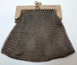 Antique German Silver Soldered Mesh Chain Small Coin Purse, 2 3/8" x 3 1/8" - Picture 1 of 7