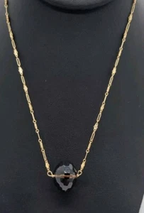 Devon Leigh Faceted Floating Smoky Quartz Goldtone Dainty Figaro Chain Necklace - Picture 1 of 14