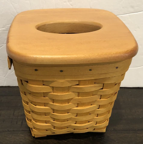 LONGABERGER 1997 Kleenex BROWN TISSUE BOX WITH WOODCRAFT LID Nice See Photos Cover