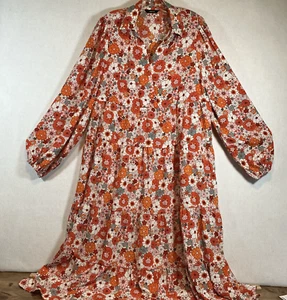 Vestido Multicolor Boho Floral Cuello Suelto Fluido Manga Larga Talla XL - Imagen 1 de 6