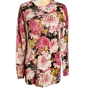 MinkPink Floral Pullover Knit Top Size M Long Sleeves Pinks/Black Medium Weight - Picture 1 of 7