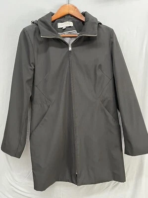 Impermeable Anne Klein Mujer M Negro Forrado Cremallera Completa Capucha Carrera Informal Preppy Foto 1 de 4