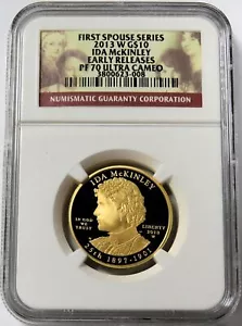 2013 W GOLD $10 IDA MCKINLEY 2,724 MINTED 1/2 oz NGC PROOF 70 UC EARLY RELEASES - Picture 1 of 2