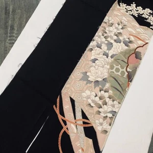 Kaeidoskop #Eset 3 Yard lang handbemalt Tomesode schwarz Seide Kimono Stoff ToF41 - Bild 1 von 7