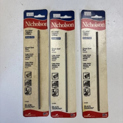 Lot of 3 USA  Nicholson Round Chainsaw File Single Cut 6" X 5/32"  #01638  NEW - Image 1 of 4