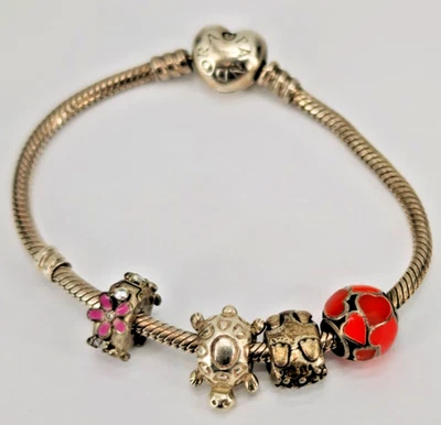 schönes Armband m Charms org. Pandora 925 Sterling Silber Schmuck Kinderarmband - Bild 1 von 4