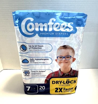 Pañales Comfees Premium para bebés niños talla 7 más de 41 libras. Cerradura seca CMF-7 20 Ct Foto 1 de 2