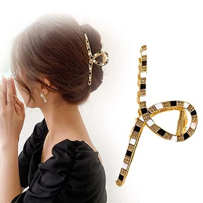 Large Metal Hair Claw Clips - black/white full rhinestone Nonslip hair  - Image 1 of 4