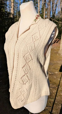 Lauren Ralph Mediano Vintage Cable Tejido a Mano Suéter Chaleco Crema Beige Verde Etiqueta Foto 1 de 4