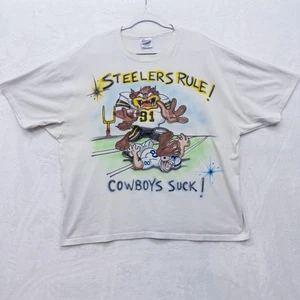 90s VNTG Hand Airbrushed Pittsburgh Steelers “Cowboys Suck” T-Shirt XXL NFL - Picture 1 of 4