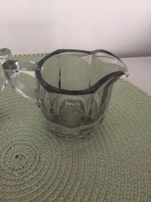 Vintage Clear Heavy Glass Creamer & Open Sugar Bowl Set Pressed Star Bottom EUC - Image 1 of 4