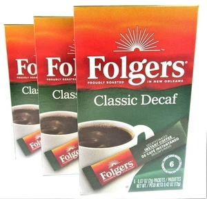 Folgers Instant Coffee ~ 6 Single Packets ~ Classic DECAF ~ Lot of 3 - Picture 1 of 5