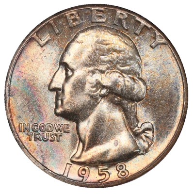 1958 Washington Silver Quarter NGC MS-66 End Roll Toned Album Toning Toner - Image 1 of 4