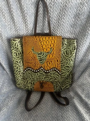 Myra Bag Handmade Bull's Leather & Hairon Upcycled Canvas Backpack - Image 1 of 4