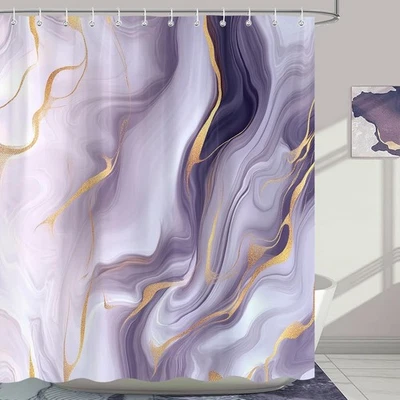 Cortinas de Ducha Mármol Púrpura y Dorado, Abstracto Moderno Minimalista Tinta Arte Sh... Foto 1 de 4