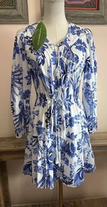 Farm Rio Flowerful Birds Off-White Blue Cotton Minidress 100% Cotton NWT Small - Picture 1 of 5