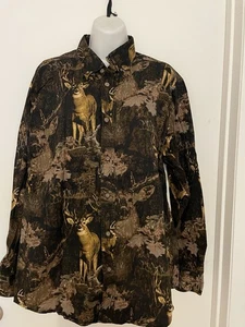 Bit & Bridle Deer Print Camouflage Button Down Shirt Sz M Hunting Buck Camo - Picture 1 of 9