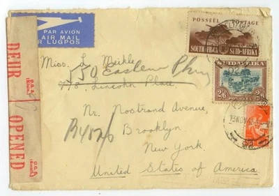 WWII 1942 South Africa censored cover to Brooklyn New York - Image 1 of 2
