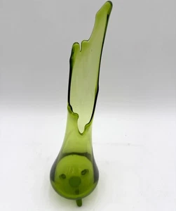 Vintage Avocado Green Swung Glass Vase Mid-Century Modern 3 Toe Feet Retro 70's - Picture 1 of 14