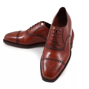 New $3600 SILVANO LATTANZI Reddish Brown Brogued Cap Toe Balmoral US 7.5 Shoes - Picture 1 of 7