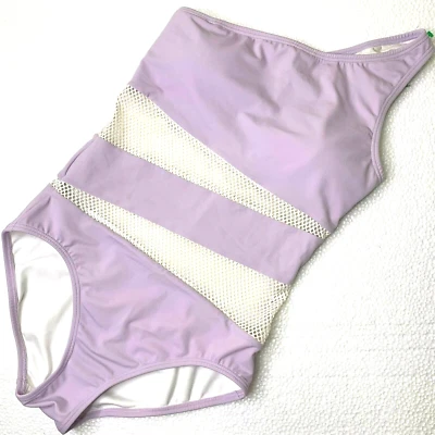 Traje de baño para mujer talla 8 Carmen Marc Valvo lavanda paneles de malla transparente un hombro Foto 1 de 4