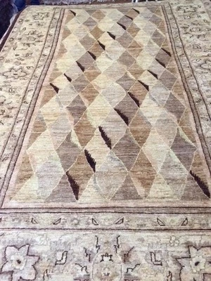 Nueva alfombra oriental paquistaní Peshawar de 5'7" x 8'7" - Hecha a mano - 100 % lana tinte vegetal Foto 1 de 4