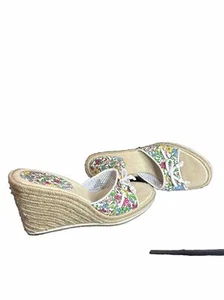 Tommy Hilfiger Wedge Floral Print Sandals with White Bow - Picture 1 of 3