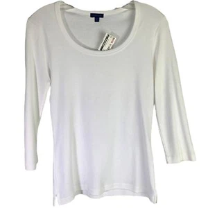 Lilla P Top Womens S Boho White Cotton 3/4 Sleeve Scoop Neck Pullover Tee NWT - Picture 1 of 7