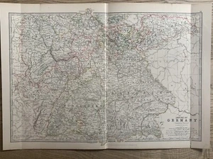 1886 SOUTH GERMANY ORIGINAL ANTIQUE HAND COLOURED MAP BY JOHNSTON 134 YEARS OLD - Picture 1 of 3