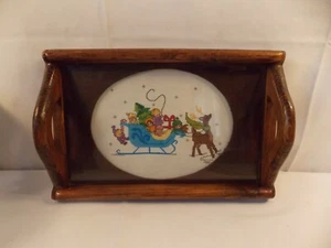 Crossed Stitch Holiday Wooden Serving Tray 14 3/4" x 7 1/8" - Picture 1 of 5