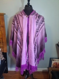 Poncho chal con capucha de lana de alpaca y acrílico púrpura talla única suave chal de lujo - Imagen 1 de 10