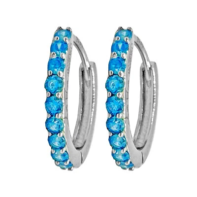 Coppia di Orecchini  a Cerchio Celeste in argento 925 rodiato - Hoops Collection - Immagine 1 di 4