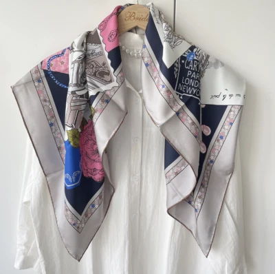 Pure 18 Momme Sarga Seda Envolvente Bufanda Bandana Rosa Flor Mantón Cuadrado 35""﻿ Nuevo Foto 1 de 4