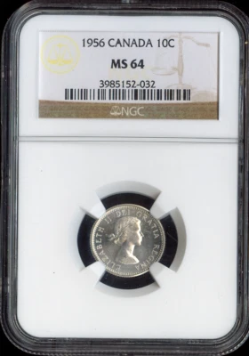 1956 Canada Silver 10 Cents 10C NGC MS64 Quality - Image 1 of 2