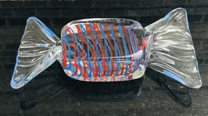 Eingewickeltes hartes Süßigkeiten Kunstglas blau & rot Wirbel Glas Briefbeschwerer 6,25" - Bild 1 von 4