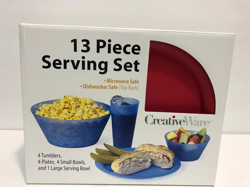Creative Ware 13 Pc Serving Set 4 Tumblers 4 Plates 4 Sm Bowls 1 Lg Bowl Cherry - Image 1 of 4