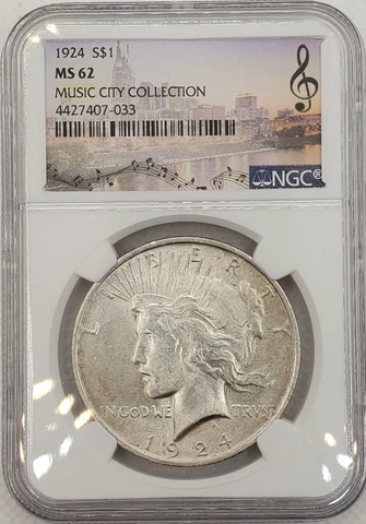 1924-P Peace Silver Dollar NGC MS 62 MUSIC CITY COLLECTION Cover