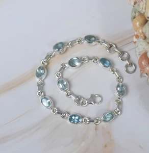 Blue Topaz Bracelet Gemstone Solid 925 Sterling Silver Beautiful Bracelet MK* - Picture 1 of 7