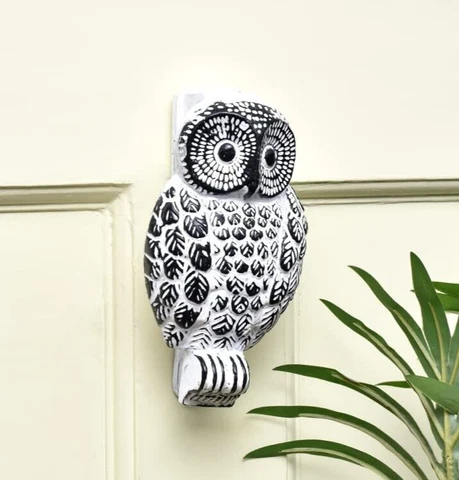 Owl Iron Door Knocker for Main Door - Antique, White Door Entrance Decoration Cover