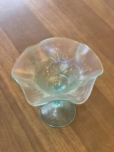 NORTHWOOD CARNIVAL GLASS ICE BLUE PEACOCK AT FOUNTAIN COMPOTE MINT! - Picture 1 of 7