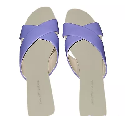 Saks Fifth Avenue Anne Slides Size 8.5 M Purple Leather Crossover Flats Sandals - Image 1 of 2