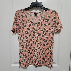 Ann Taylor Women's S 100% Linen Peach Print Tee Shirt Boho Beachy Preppy Summer - Picture 1 of 7
