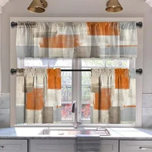 MCALK Beige Kitchen Curtains Tiers and Valances Set 3 Piece for Windows Orange - Picture 1 of 7