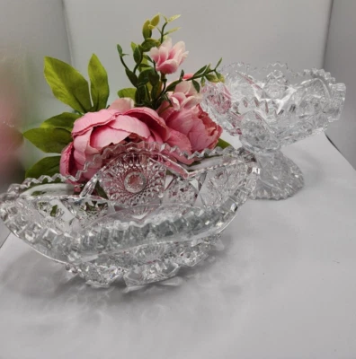 2 Brilliant Nucut Glass Glass 6" Olive Dish  3 3/4" Open Jelly Jar - Image 1 of 4